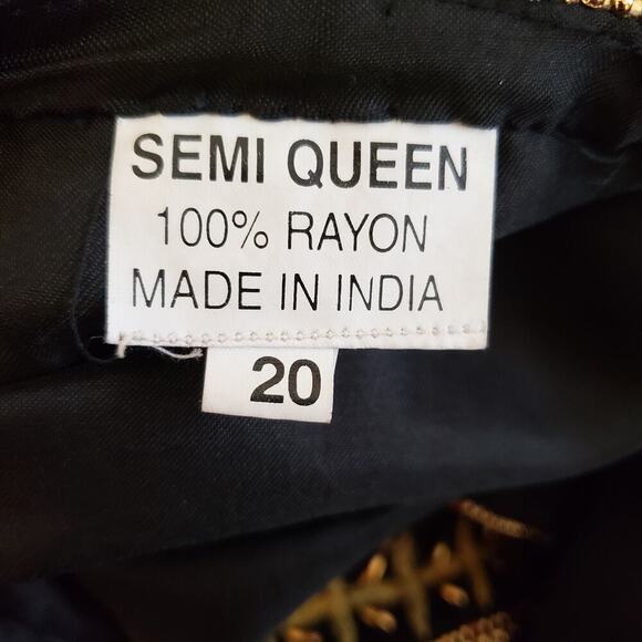 Indian Inspired Black Rayon 2-PC Set Foral Embroidered Jacket & Skirt SZ 20 - Picture 15 of 16